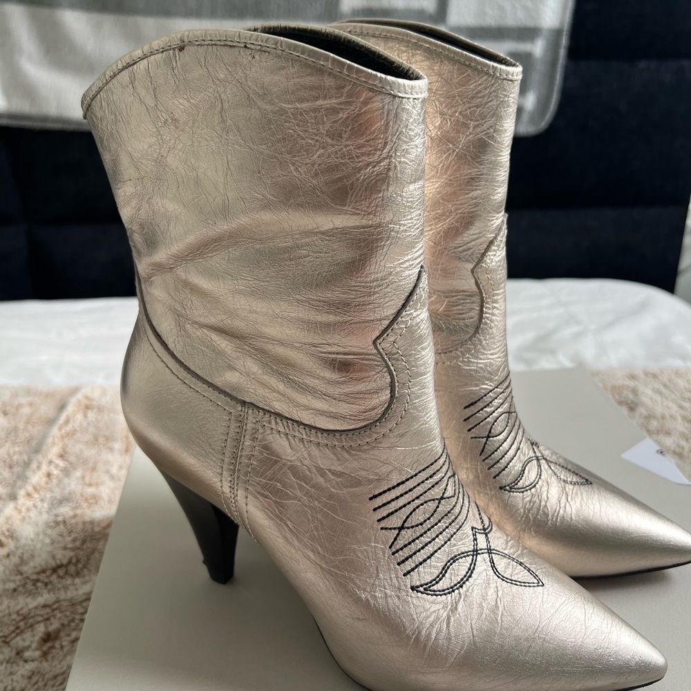 LOLA CRUZ  Ankle Boot  leather Platinum  Cone heels size 37